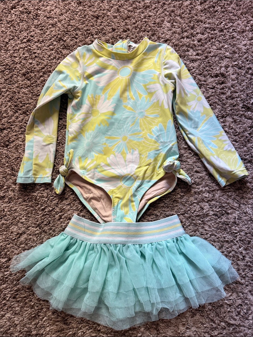Shade Critters Floral Long-Sleeve One-Piece Swimsuit with Tulle Skirt